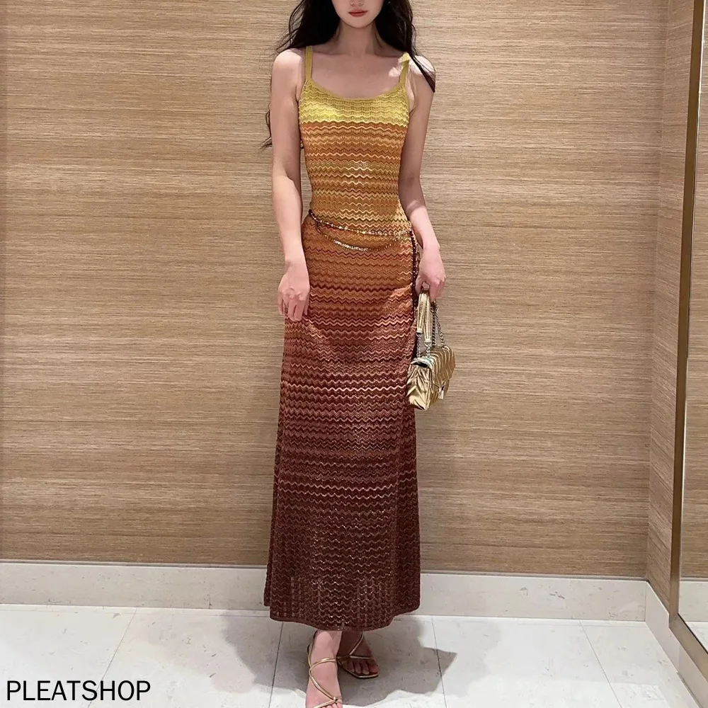 

Dress New Slim Sexy Summer Elegant Wind Premium Gradient Long Knitted Halter Dress Women