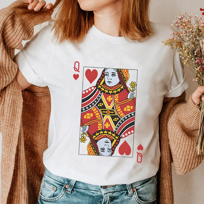 Playing Cards Heart K/Q Graphic T Shirts Couples Y2k Fashion Queen King Tees Harajuku Funny Boyfriend Girlfriend Tee Loves Shirt