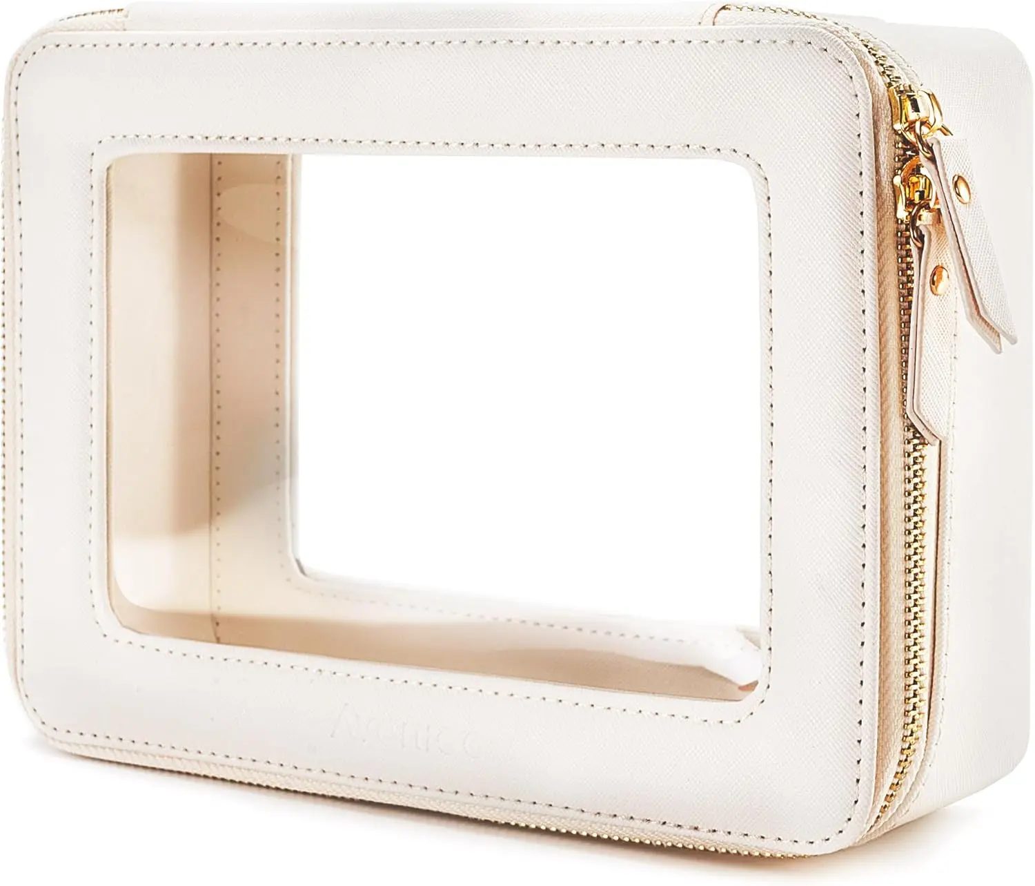 Organizador de Maquiagem Transparente para Viagem, Estojo Cosmético Impermeável para Mulheres com Zíperes, Tamanho Médio Branco