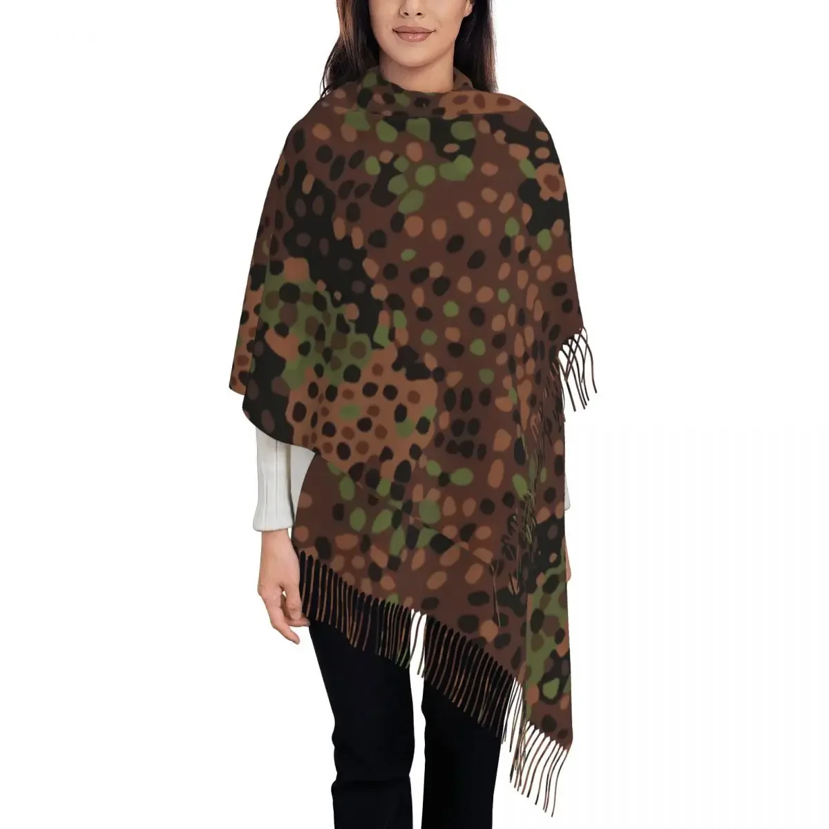 German Erbsenmuster Camo Shawls Wraps for Womens Warm Large Long Scarf Animal Leopard Leather Neckerchief Shawl Scarves