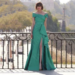 Customized Modern Green Mother Dresses Cap Sleeves Mother of the Bride Gowns High Thigh Split with Belt Wedding Guest Dress 2024