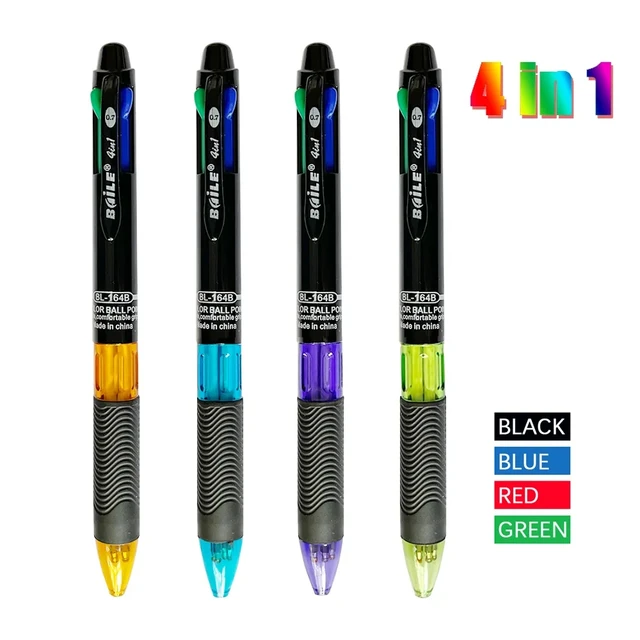 4 sztuki / zestaw Kreatywny wielokolorowy długopis 4 w 1 0,7 mm Czarny Niebieski Czerwony Zielony Długopis biurowy Szkoła Pióro do znakowania Śliczne artykuły papiernicze
