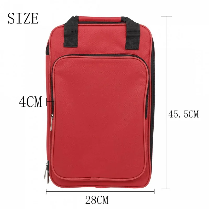 Red Oxford Cloth Add Cotton Drumstick Backpack Bag Jazz Drum Stick Music Book Storage  Large Capacity Handbag