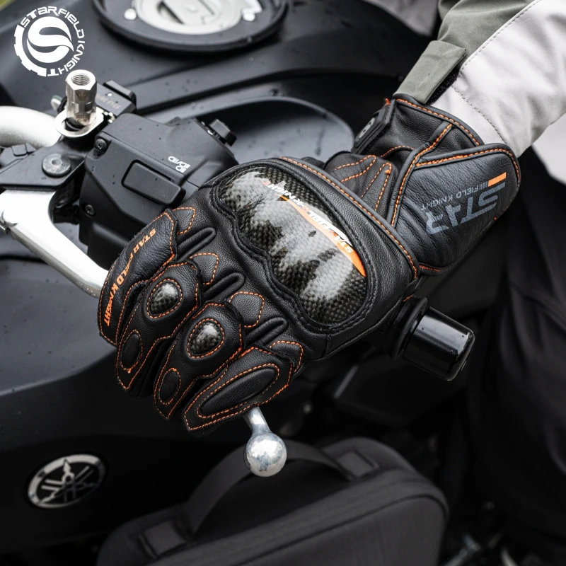 

Star Field Knight Winter Warm Motorcycle Carbon Fiber Riding Gloves Waterproof Liner Real Goat Leather Non-slip Wear-resistant