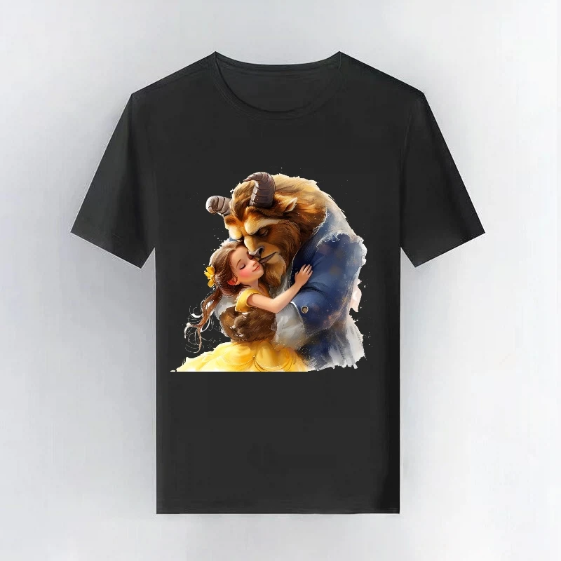 

Винтажная футболка Beauty The Beast Disney Belle Princess, повседневная футболка для родителей и детей, детская одежда, нейтральная, модная, простая, с короткими рукавами