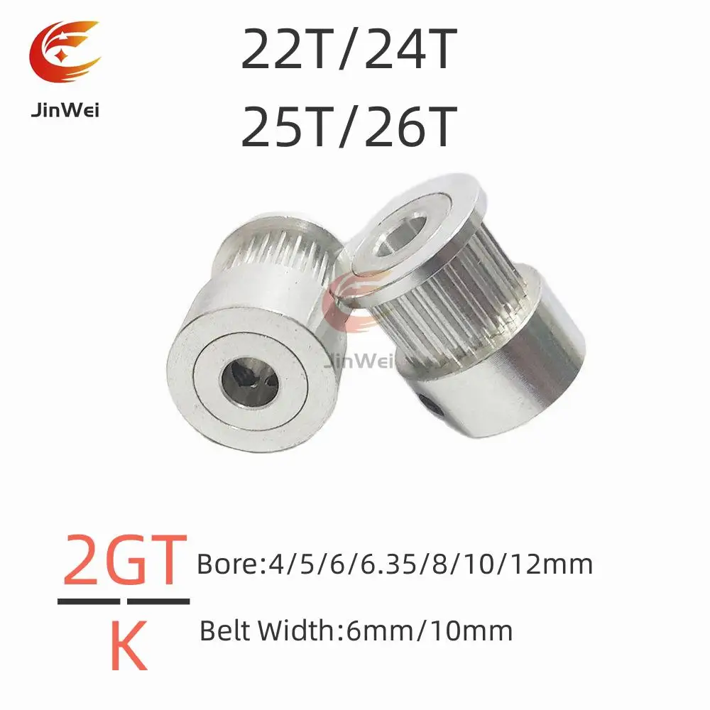 

GT2/2GT Number Teeth 22T/24T/25T/26T Timing Pulley Bore 4/5/6/6.35/8/10/12mm For Belt Width: 6/10mm 3D printer