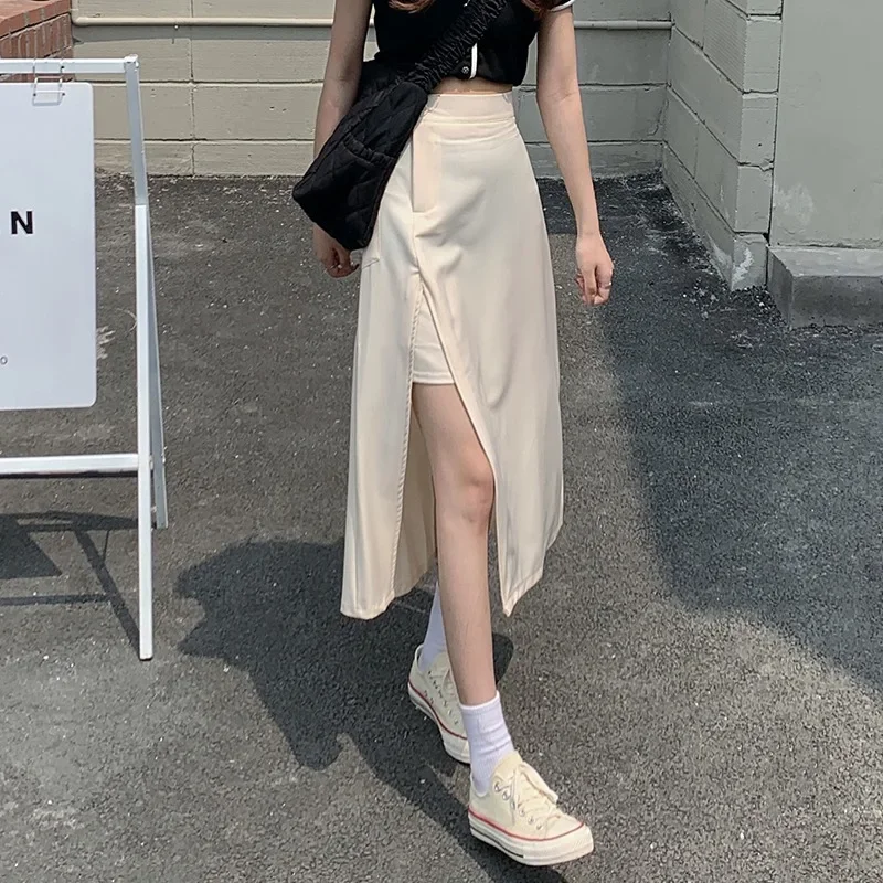 

2024 Spring Autumn Women New High-waist Split Design Sense Thin All-match Long Skirts Fashion Casual Sexy Female Skirt Elegant