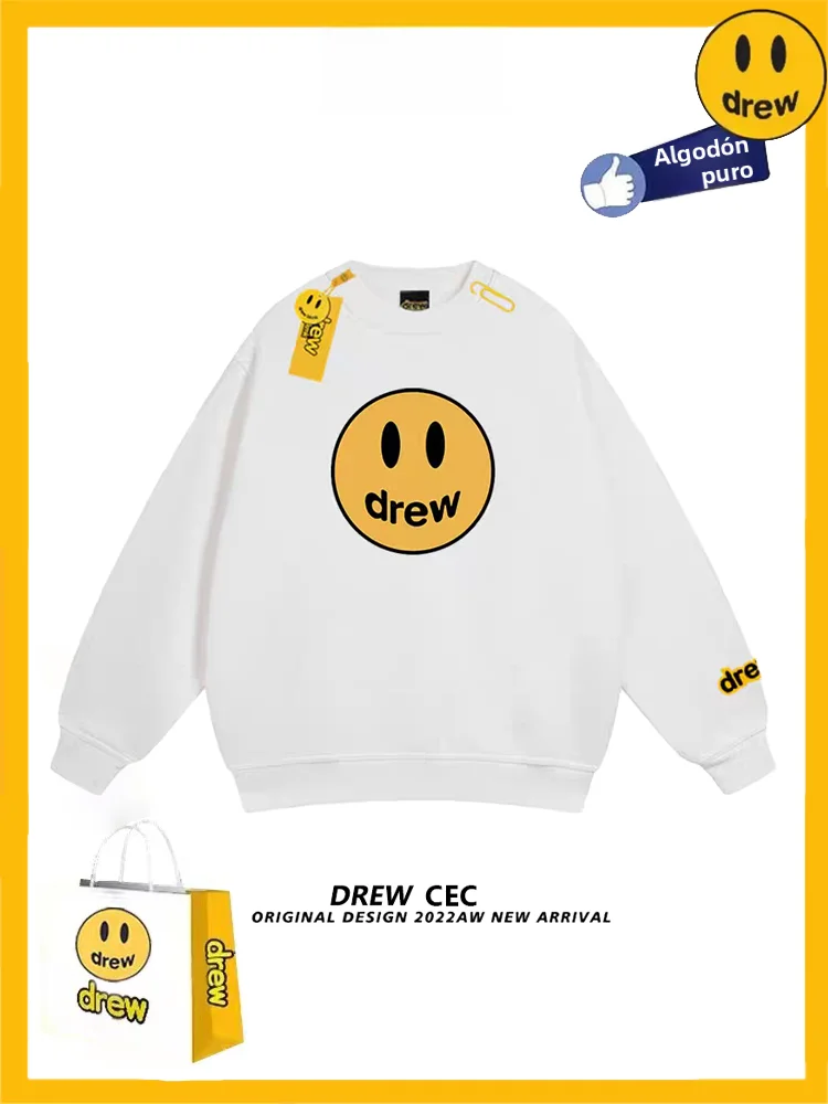 Sudadera con Cuello Redondo y Cara Sonriente de Justin Bieber, Unisex, Otoño Invierno, Marca de Moda, Chaqueta Holgada de Fel...