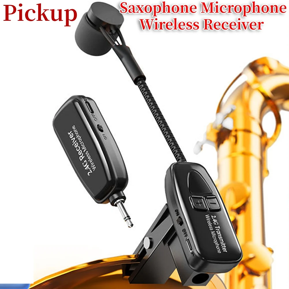 UHF 2.4G Wireless Saxophone Microphone System Clip on Musical Instruments Wireless Receiver Transmitter for Saxophone Trumpet