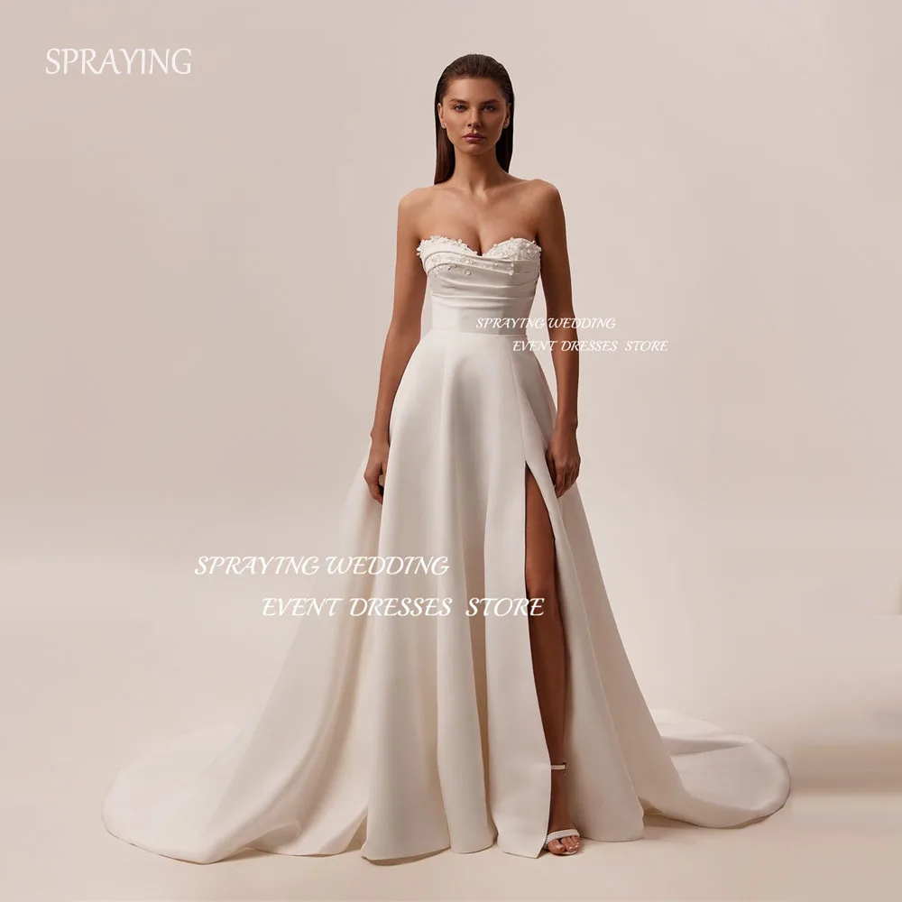 

SPRAYING Sweetheart Satin Wedding Dresses Customized 2025 Long Side High Slit Bridal Gown Party Dresses vestidos novias boda