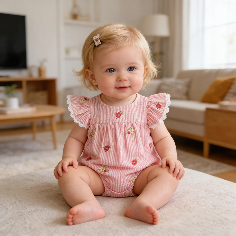 2026 Sommer 0-24M Baby Mädchen Flügelärmel Baumwolle Stickerei Baby Body 2-6 Jahre Süße Partykleider Schwesterkleidung – Detail 19