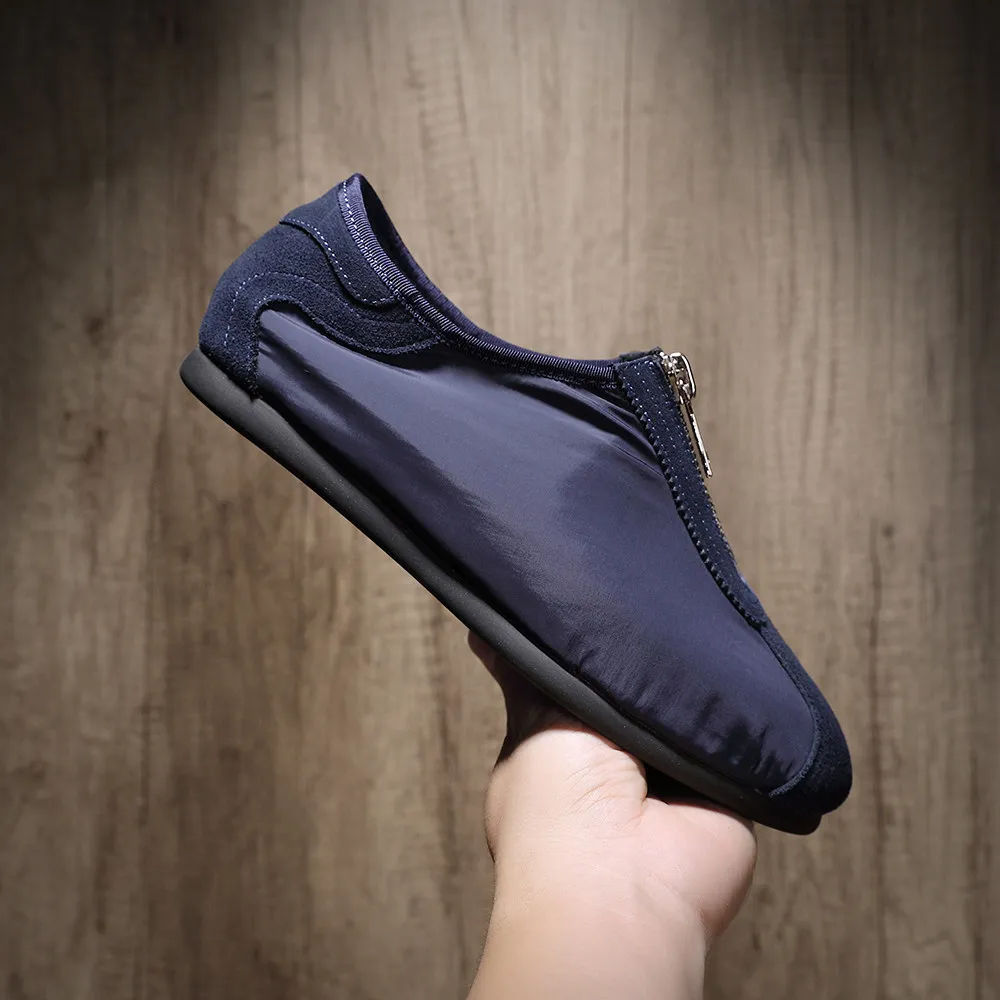 Trendy Men Training Shoes Front Zipper Sneakers Soft Flat Sole Minimalist Street‑style Lightweight Casual Shoes