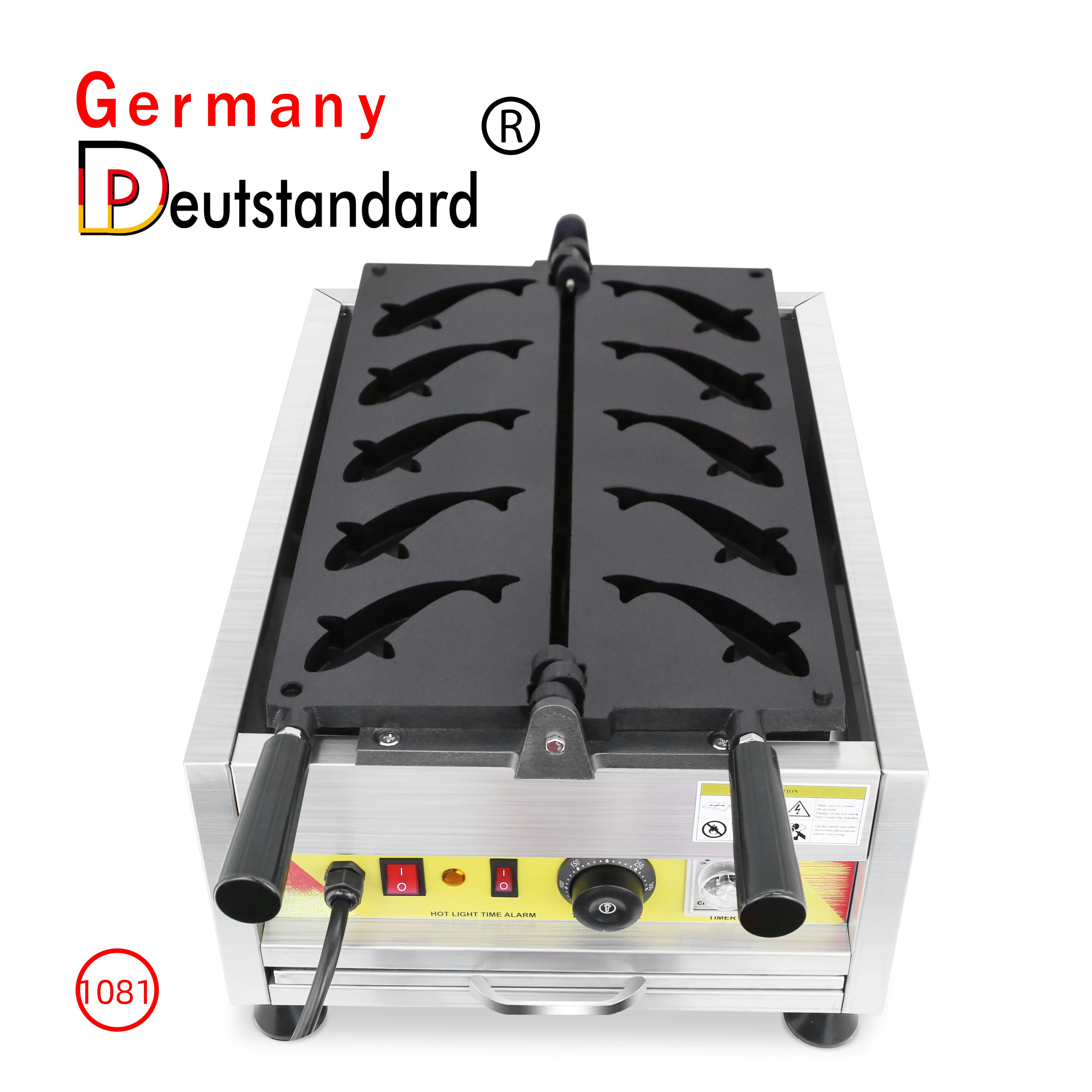 Máquina eléctrica comercial para hacer gofres con forma de pez, equipo para hornear galletas y aperitivos, nuevo diseño, 5 unidades