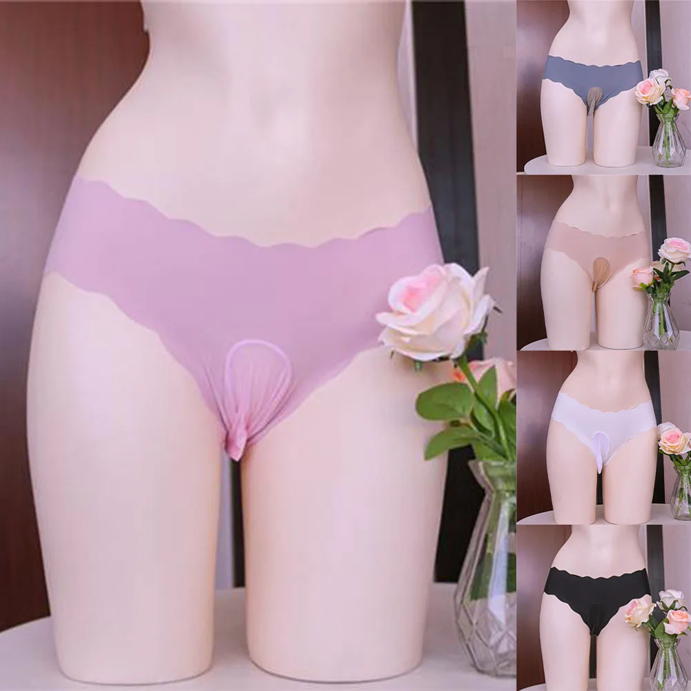 

Men Sissy Seamless Brief Solid Underwear Comfy Sexy Lingerie Ball Pouch Wavy Edge Underpants Men Unisex Panties Men's Clothing