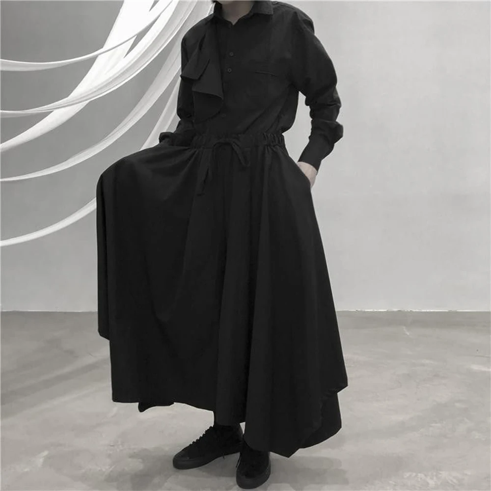 

Мужские летние брюки-юбка XS-5XL, однотонные, широкие, в американском ретро-стиле, модные, свободные, дышащие, для уличной моды