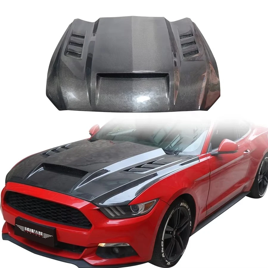 For Mustang Carbon Fiber Hood Bolt-On Kit with Bolts-3K Twill Weave Surface New Auto Parts