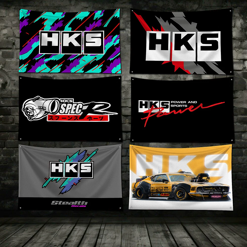 3x5 ft Auto hks Flagge Polyester Digitaldruck Banner für Garage Wand kunst im Freien Dekoration mit Messing Ösen