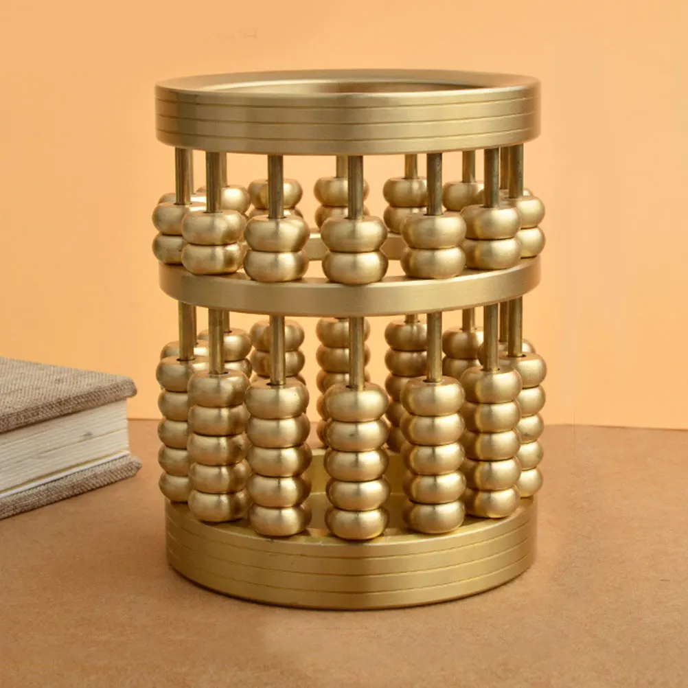 

Creative Abacus Shaped Brass Pen Holder Pencil Storage Desktop Decoration Makeup Brush Organizer Stationery Container