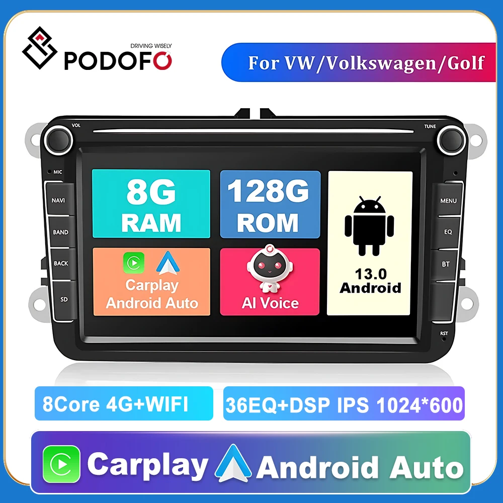 Podofo 2din Car Radio Android Carplay Autoradio GPS Multimedia player For VW/Volkswagen/Golf/Polo/Passat/b7/b6/SEAT/leon/Skoda