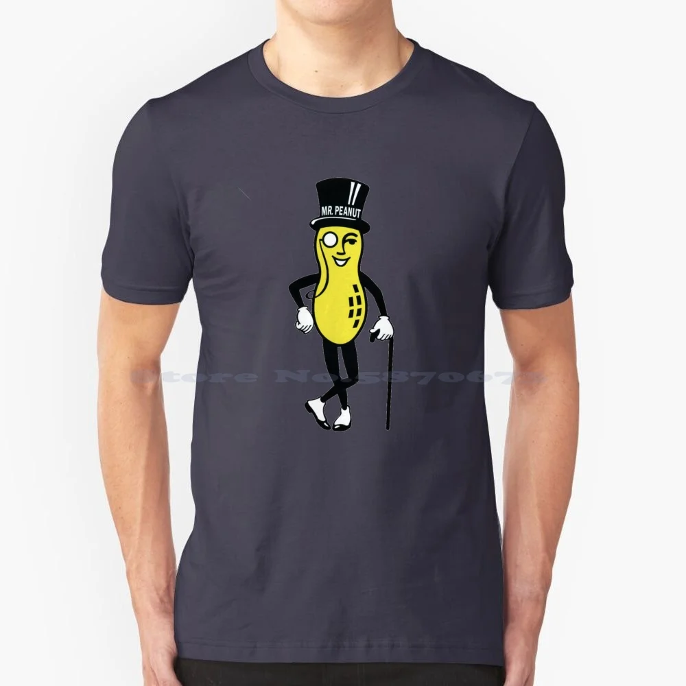 Mr Peanut T Shirt 100% Cotton Tee Mr Peanut Rich Man Monocle Top Hat Go Nuts Bust A Nut No Nut November Cashews Almonds Food