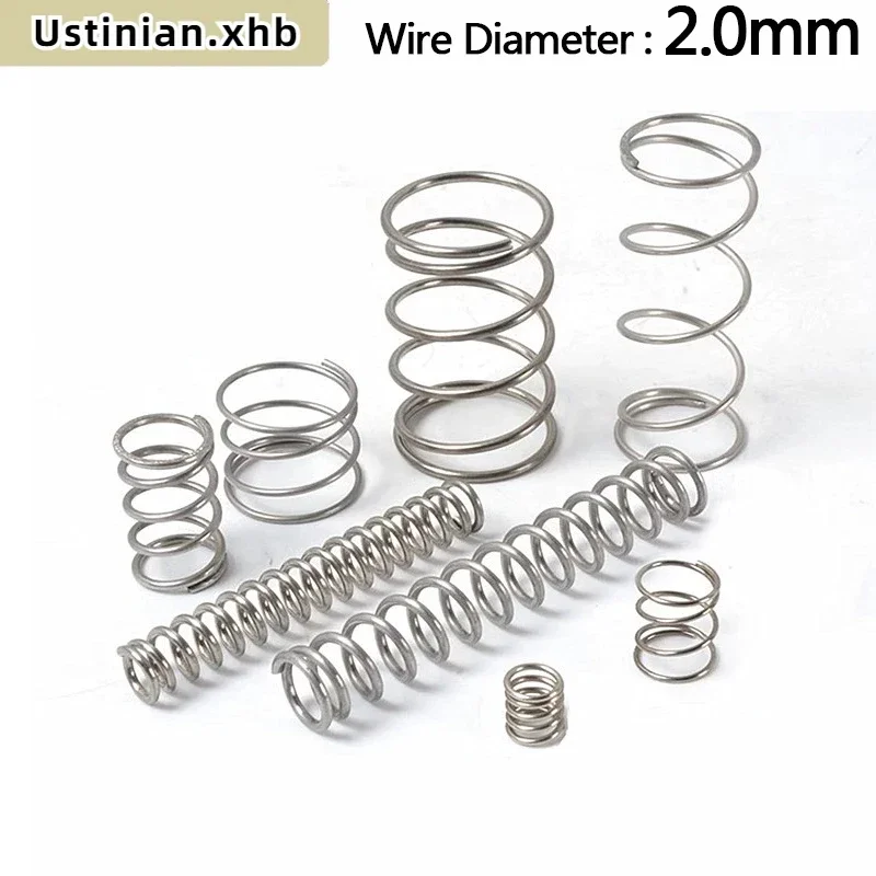 304 Stainless Steel Spiral Return Compression Spring, Wire Diameter: 2.0mm, Outer Diameter: 12-30mm, Length: 15-100mm, 10Pcs