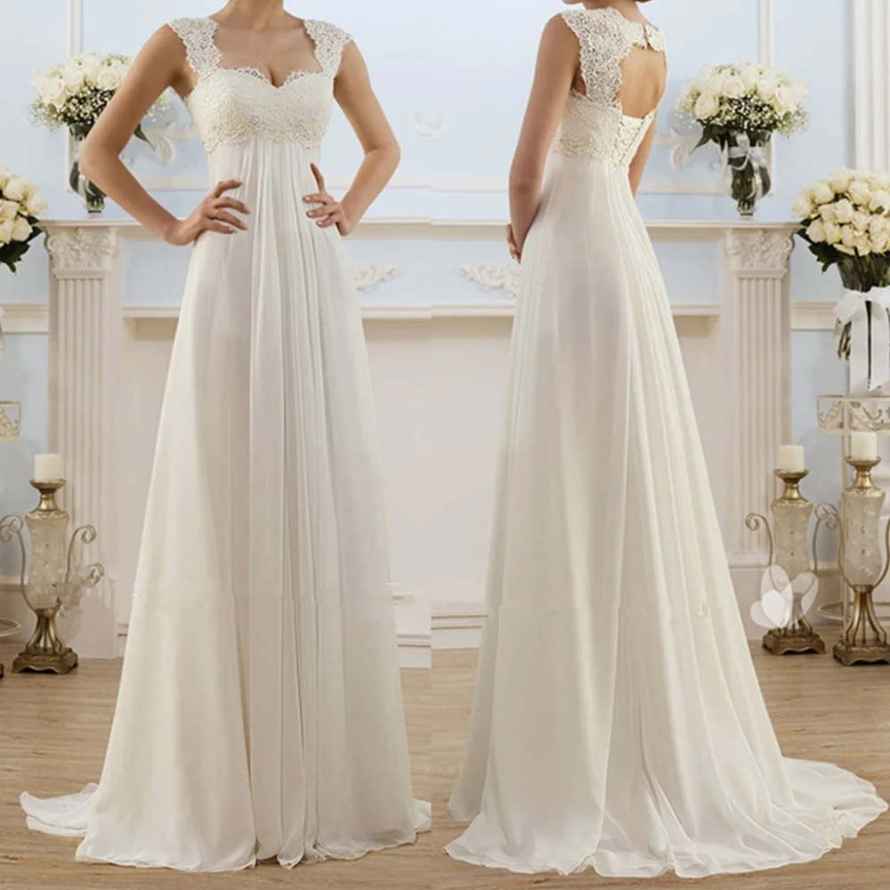 Women's Lace Wedding Dress Sleeveless Backless Bride Gown A Line Beach Long Dresses