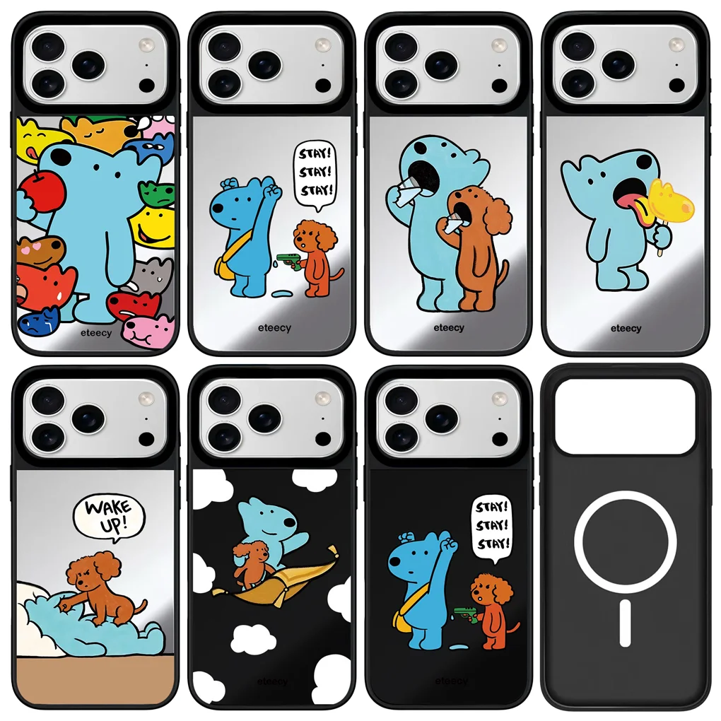 

Blue Brown Dog Mirror Surface Black Border Magnetic Phone Case Cover for IPhone 12 13 14 15 16 17 Pro Max Case