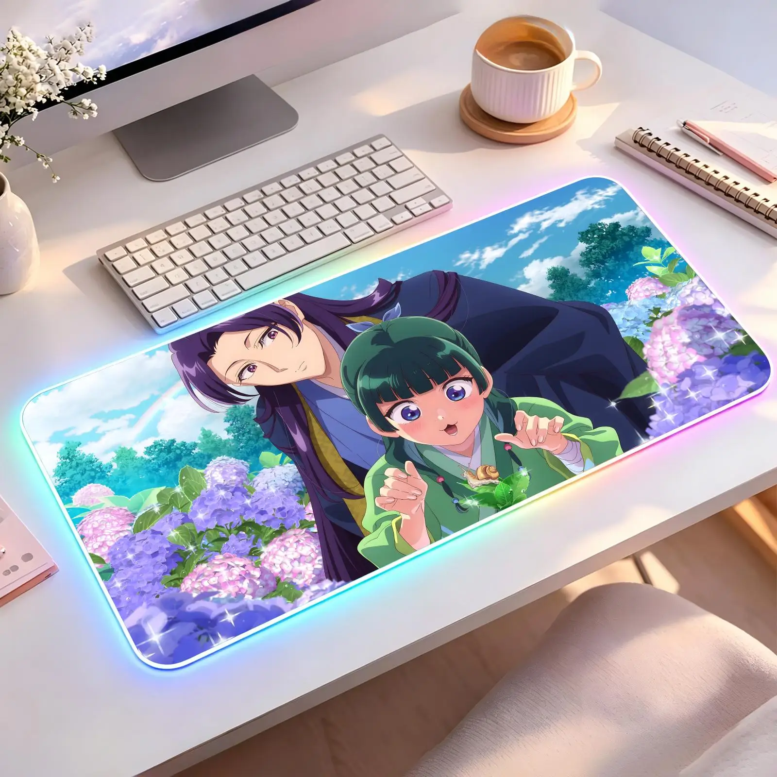 The Apothecary Diaries Large RGB backlit esports gaming mouse pad, smooth soft cloth surface, LED luminous extended desk mat