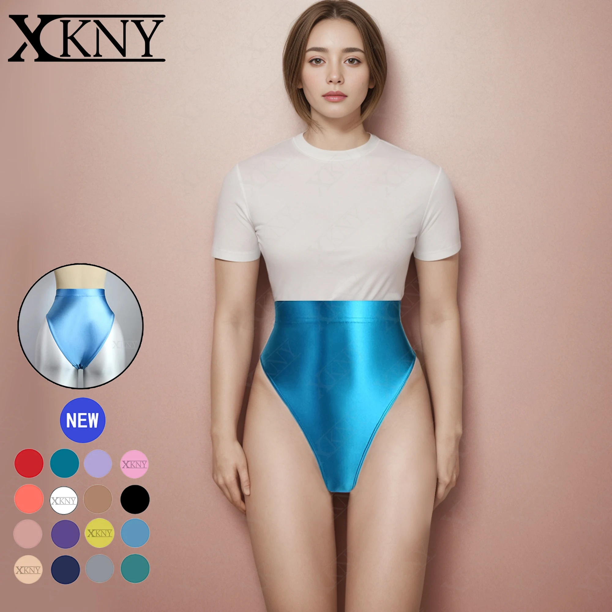 XCKNY-Calzoncillos satinados brillantes, ropa interior sexy, lisa y sedosa, mallas de cintura alta, ropa interior gimnástica de forma aceitosa