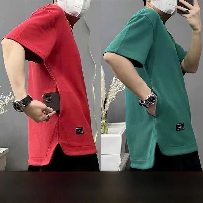 Summer Thin Casual Short Sleeve T-Shirt Men's Hidden Pocket Loose Fit Large Size Comfortable round Neck Basic Style Top