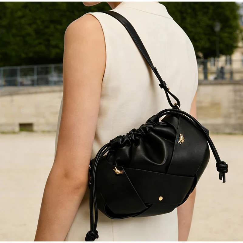 

Модная плетеная сумка через плечо в стиле ретро с завязками, плиссированная сумка-облако, высококачественная женская сумка-кроссбоди из искусственной кожи, изысканные женские сумки