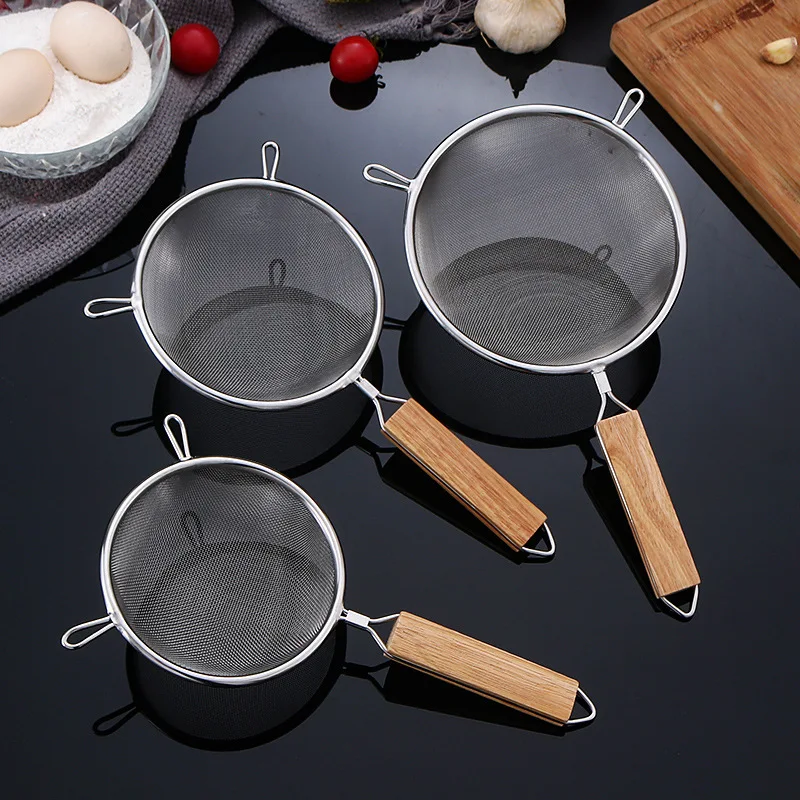 파인 메쉬 스테인리스 스틸 소쿠리, 파스타 나무 손잡이 국수 숟가락, 밀가루 여과기, 주방 액세서리