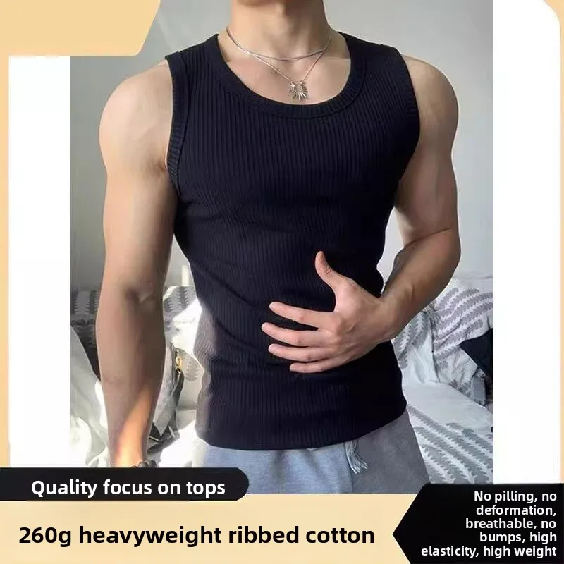 Pure Black Sports Vest Men's Style American Shoulder Ice Silk T-Shirt High End Sensation Running Jumpsuit Inner Wear Sleeveless