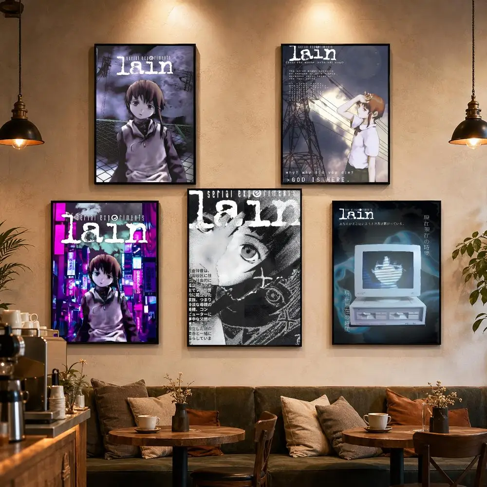 S-Serial Experiments Lain Anime Poster Self-adhesive Art Waterproof Paper Sticker Coffee House Bar Dorm Room Wall Decor