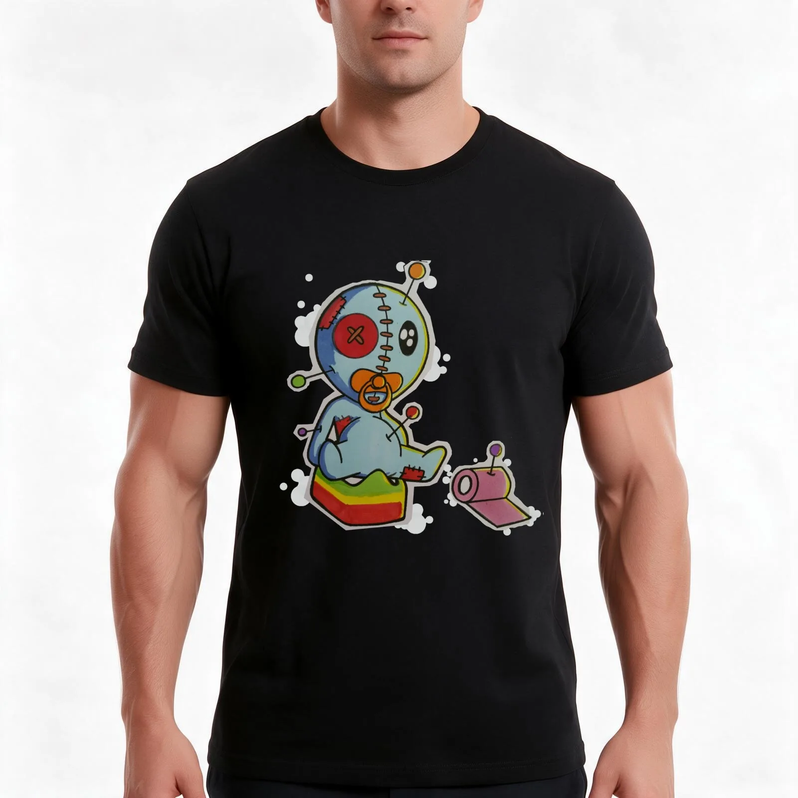 cute baby voodoo doll T-Shirt, Summer Casual Cotton Tee, Oversized Streetwear Tops, Vintage Graphic Print, Unisex Men Women