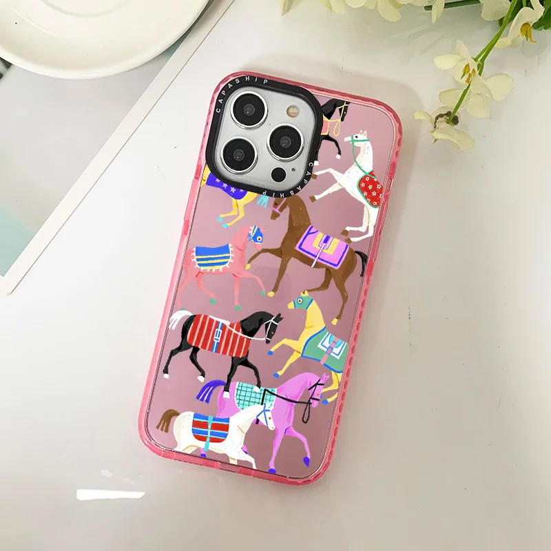 Artist Colorful Horse Clear Phone Case For Iphone 11 14 15 Pro Max Silicone Soft 12 13 Mini 7 Plus XR XS Max Shockproof Cover