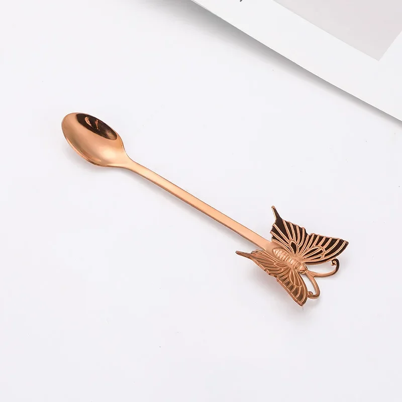 304 Stainless steel butterfly creative spoon and fork can hang coffee spoon gift spoon gold-plated dessert fork fruit fork