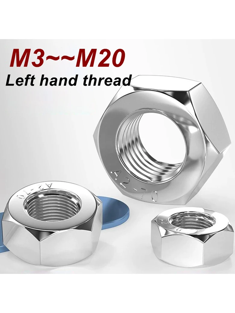 Écrou hexagonal en acier inoxydable, filetage fin, filetage gauche, A2 SUS304, filetage antihoraire M3 ~ M20