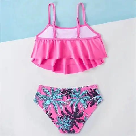 ชุดว่ายน้ําเด็กวัยรุ่นชุดว่ายน้ํา Beachwear 8-14 ปีเด็กหญิงชุดบิกินี่เด็กฤดูร้อน Ruffle 2 ชิ้นชุดว่ายน้ํา