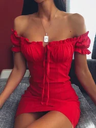 Sexy Off Shoulder Smocked Bodycon Dress for Women