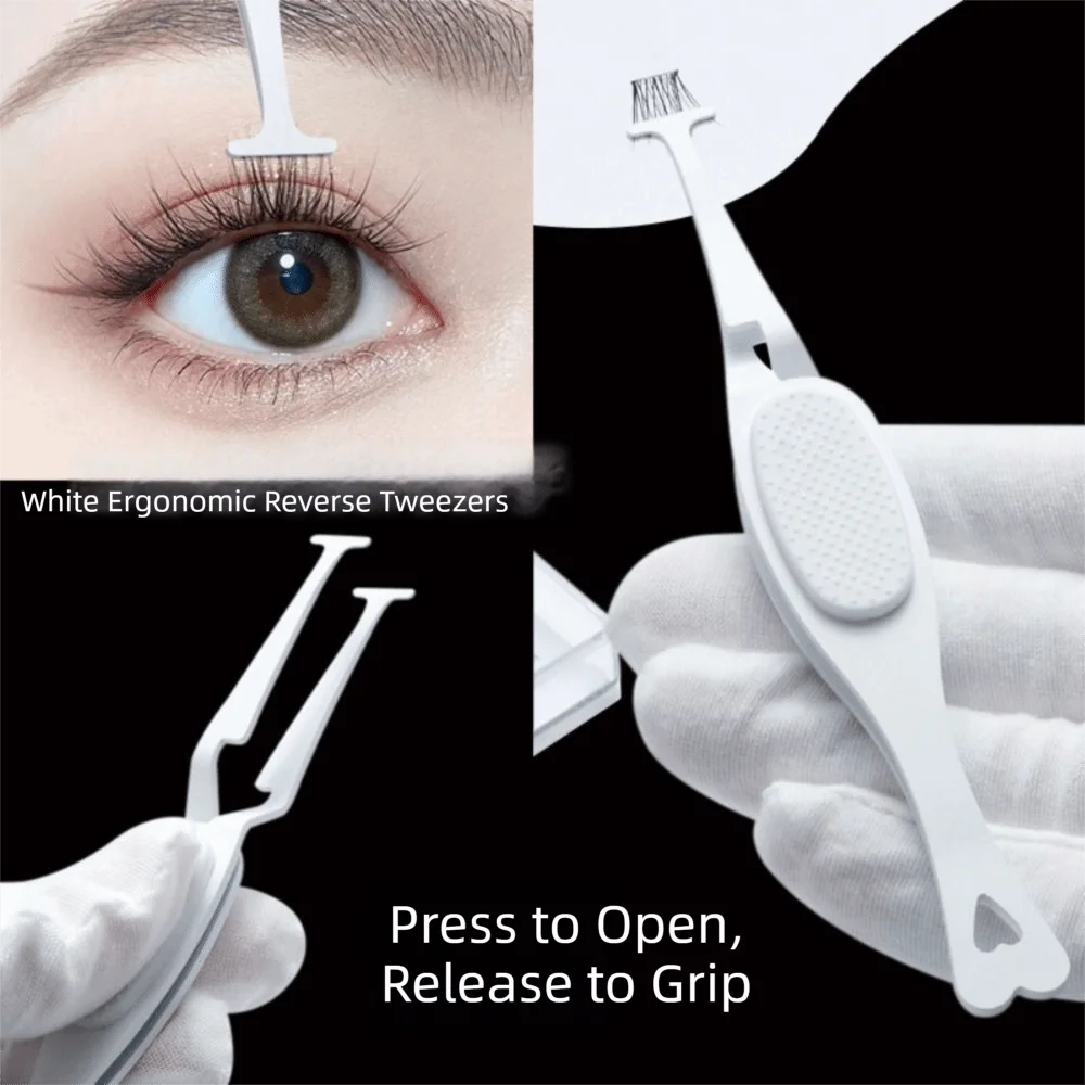 X-Shaped Reverse Tweezers Anti-Slip Handle Curved Tips Precision Clip Self-Clamping Structure Durable Metal Anti-Slip Tweezers