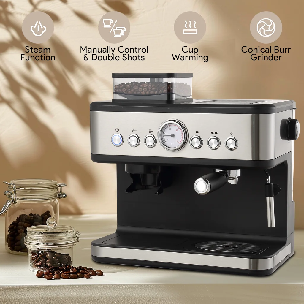 Maker Household Coffee Machine with Grinder 20 Bar Semi Automatic Espresso Coffee Machine 2 in 1 Electric Cappuccino