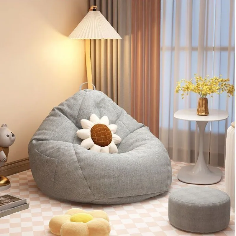 Lazy bean bag sofa chair with footstool | Thick cotton and linen cover | EPS particle filling | Bedroom and dormitory floor