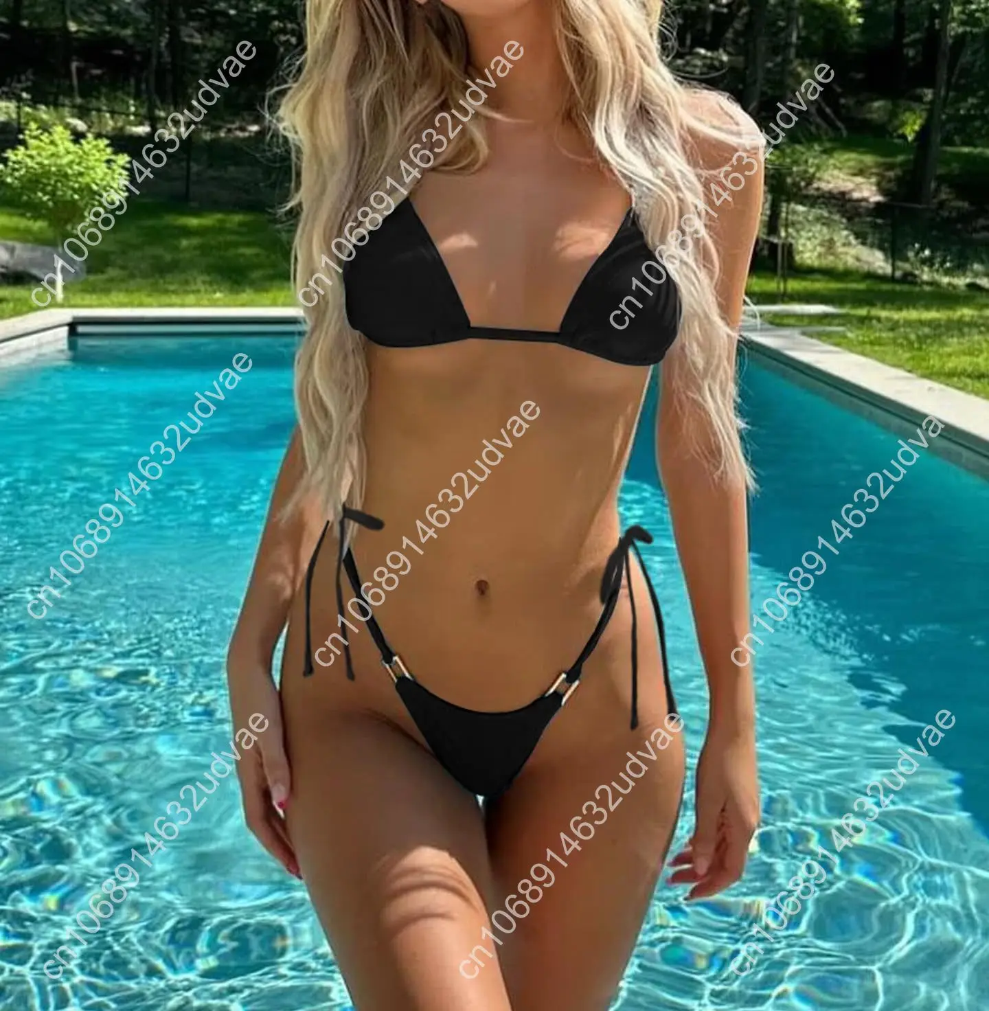 Thong Bikini Set Women Halter String Bikini Cheeky Sexy Two Piece Swimsuit Adjustable Bathing Suit Swimwear