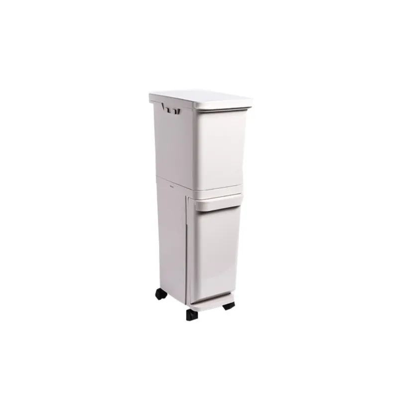 Kitchen double-layer garbages bin with lid, pulley, household plastic large size classified garbage bin