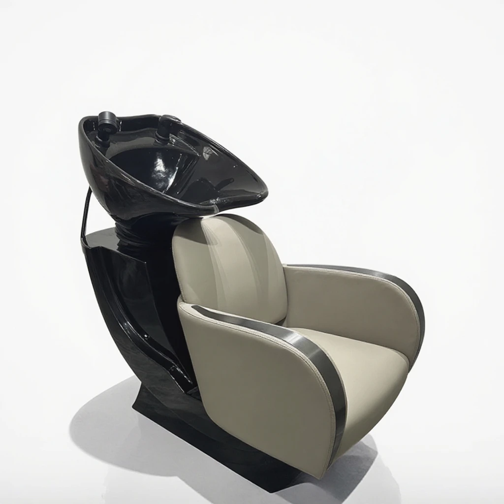 Unique Design Modern Reclining Washing Chair Bed Luxury Black Barbershop Furniture Shampoo Chair and Bowl