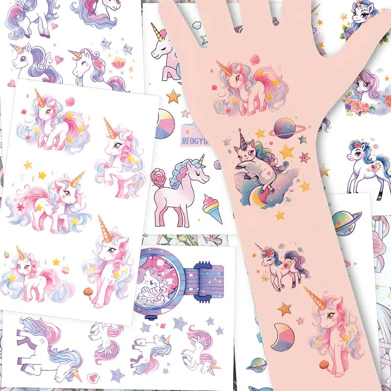 6pcs Rainbow Horse Arm and Hand Back Waterproof Temporary Tattoo, Long-Lasting Waterproof, Realistic Non-Reflective Fake Tattoo