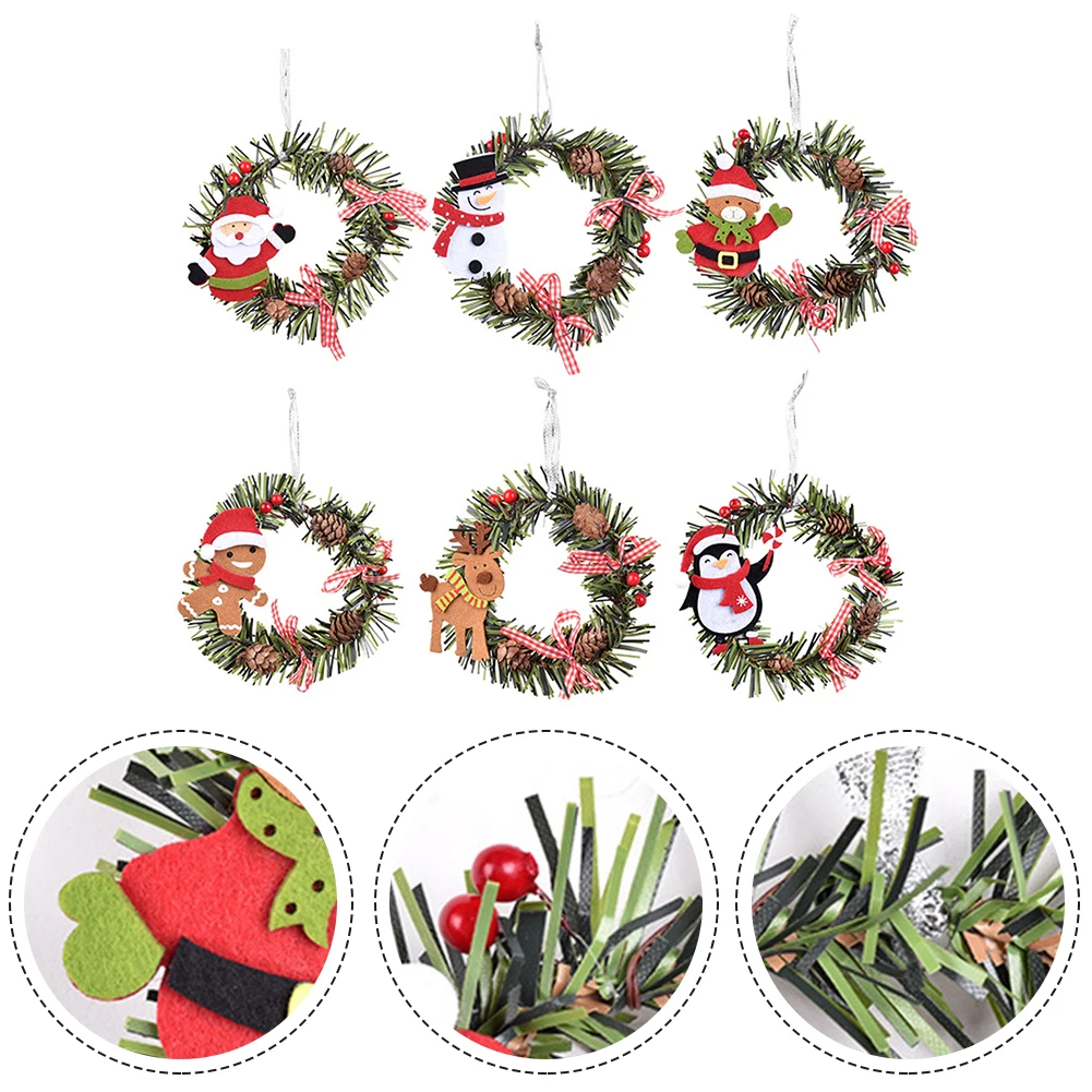 Small Garland Christmas Wreath 15*15*7cm 1pc Decoration Hanging Non-woven PVC Pendant Snowman Santa Claus Classrooms