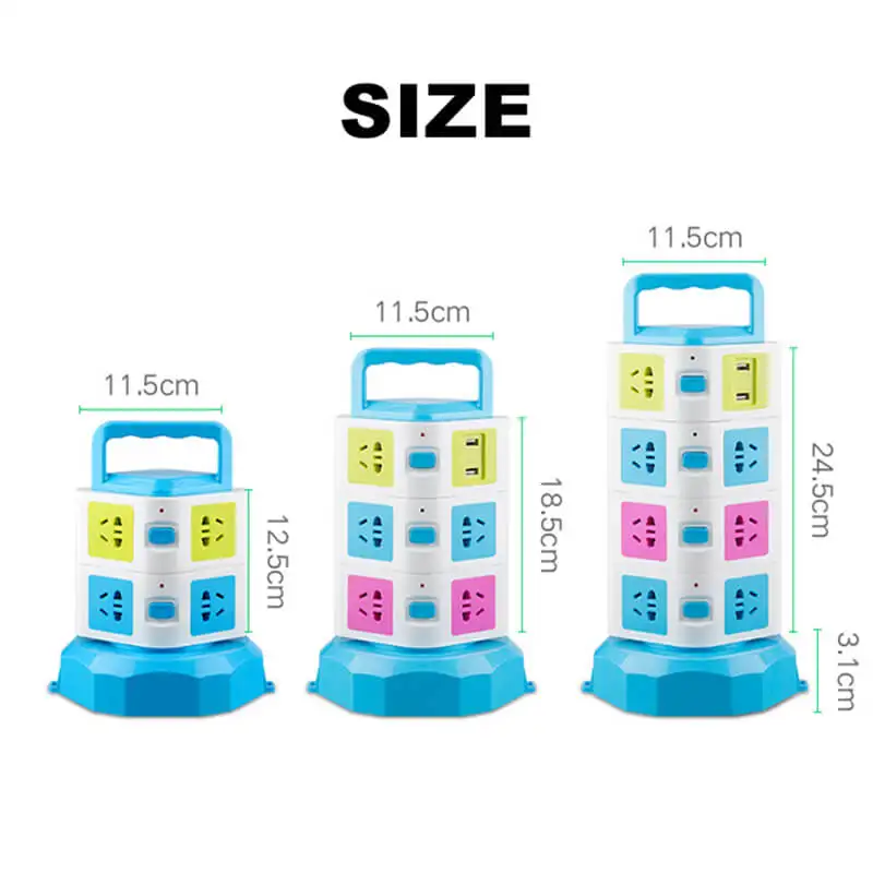 Imagem -06 - Torre de Tomada com Usb Interruptor Protetor de Sobrecarga Múltiplos Tomadas Verticais ue Eua Reino Unido Plug Tomadas