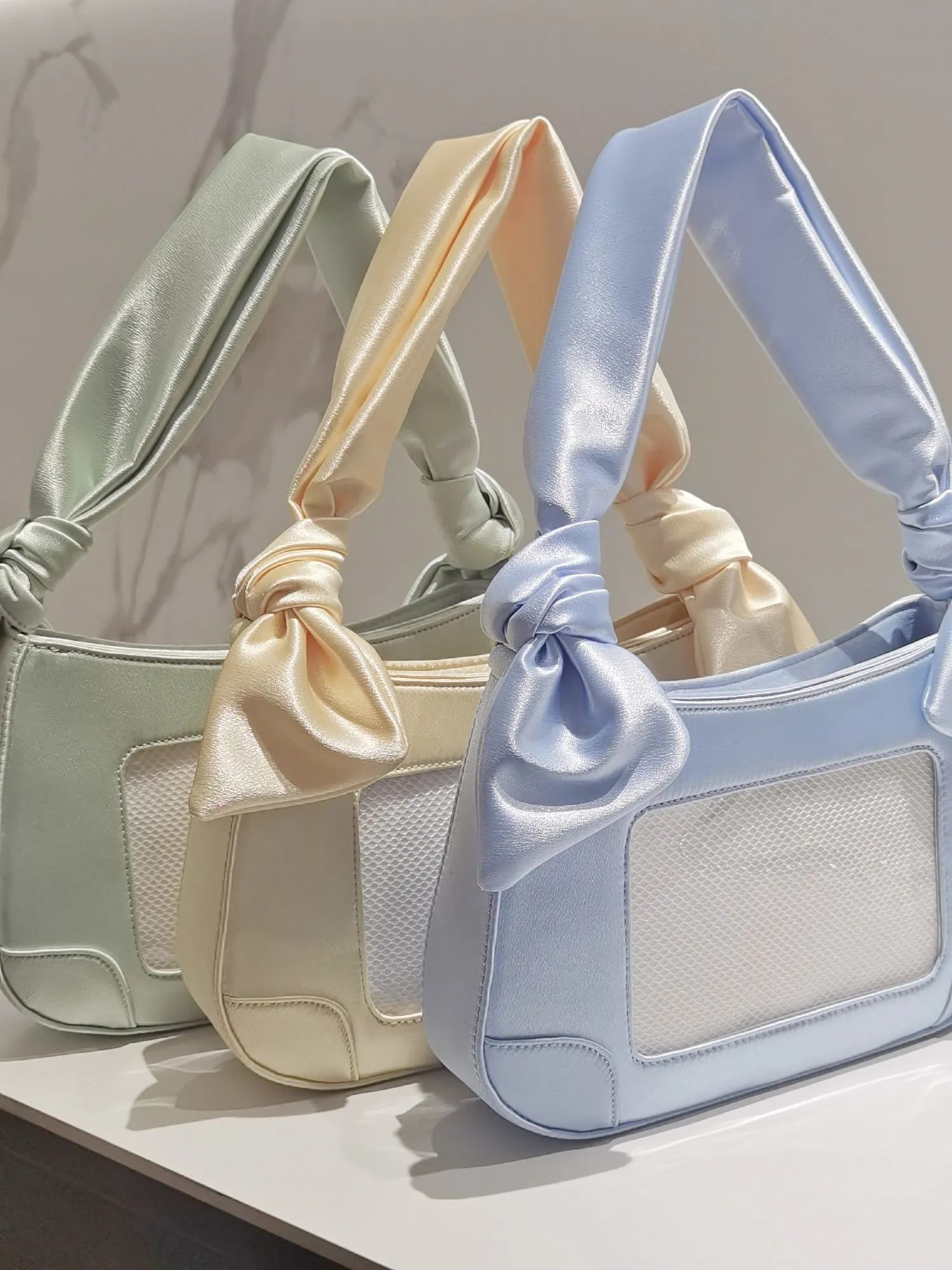 Japanese Original Satin Lta Bag New Color Oblique Span Bag Knotted Design Simple Handbag for Women Girly Style Anime Bags